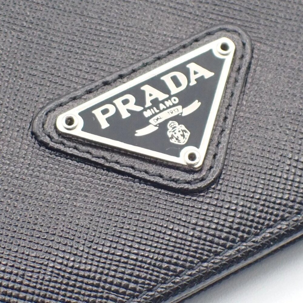 PRADA Logo Compact Bifold Wallet Purse Saffiano Leather Black Italy SHW 38AA182 - Picture 7 of 15